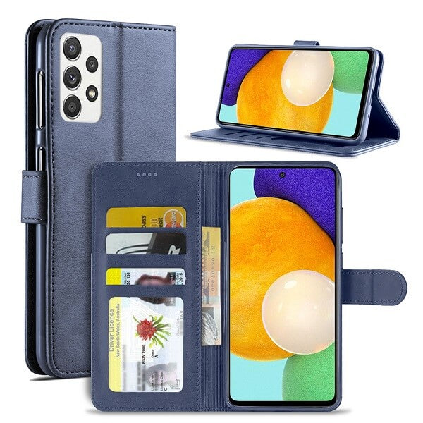 Samsung Galaxy A52 5G Wallet Case Flip Leather Card Slots Magnetic Stand Cover (Navy Blue) Sale