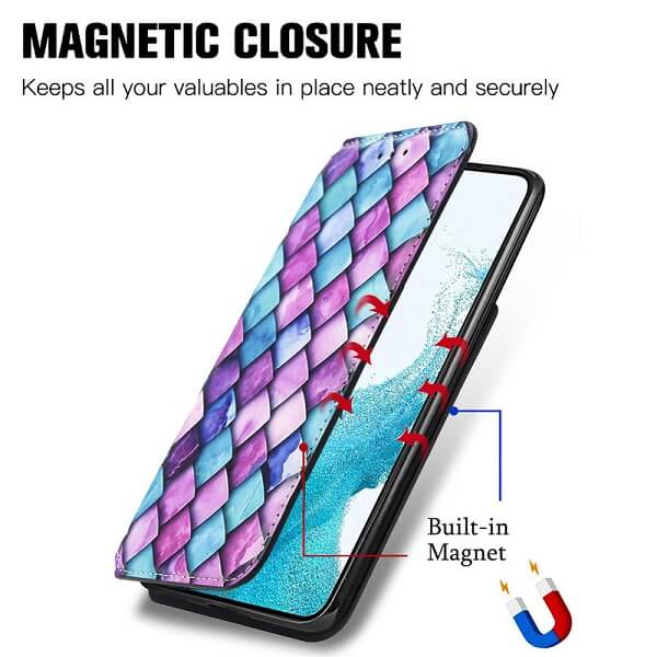 CaseNeo For Samsung Galaxy S23 Plus 5G Leather Wallet Flip Case With RFID Blocking Credit Card Holder Slots Cover – Purple Scales Online now