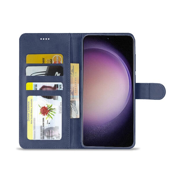 Samsung Galaxy S23 Wallet Case Flip Leather Card Slots Magnetic Stand Cover (Navy Blue) Supply