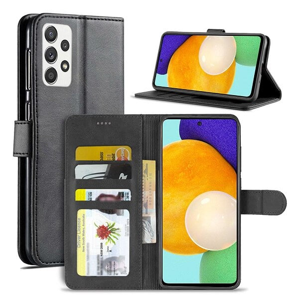 Samsung Galaxy A52 5G Wallet Case Flip Leather Card Slots Magnetic Stand Cover (Black) Online