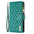 For Apple iPhone 14 Diamond Quilted Leather Zipper Wallet Flip Protective Case Cover – Green Online Sale