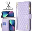 For Apple iPhone 13 Diamond Quilted Leather Zipper Wallet Flip Protective Case Cover – Purple For Cheap