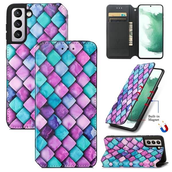 CaseNeo For Samsung Galaxy S23 Plus 5G Leather Wallet Flip Case With RFID Blocking Credit Card Holder Slots Cover – Purple Scales Online now