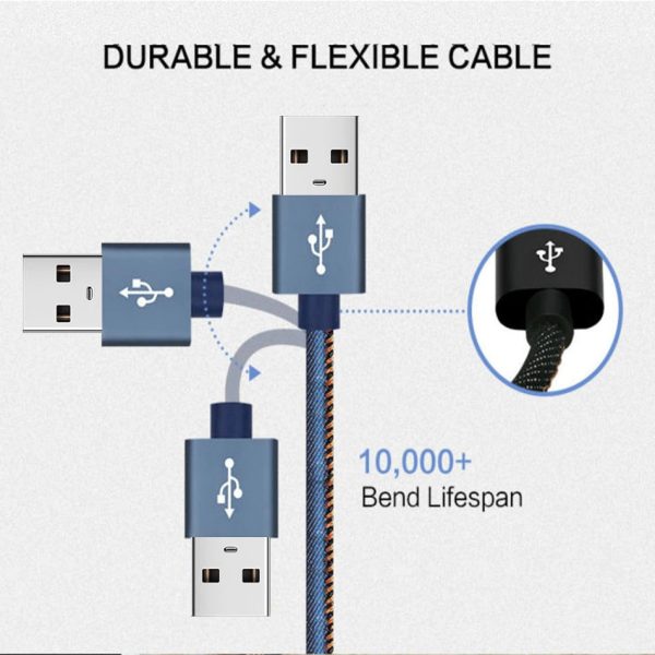 Lightning Fast Charging Data Sync Charger Cable Cord Denim For Apple iPhone iPad iPod Supply