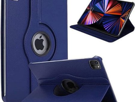 Apple iPad 12.9 5th Gen 2021 Leather Case, Rotating 360 Degree Stand Smart Shockproof Flip Cover (Blue) Hot on Sale