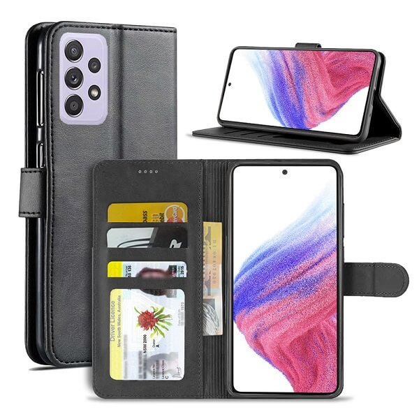 Samsung Galaxy A53 5G Wallet Case Flip Leather Card Slots Magnetic Stand Cover (Black) Cheap