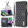 For Apple iPhone 14 Diamond Quilted Leather Zipper Wallet Flip Protective Case Cover – Black Online Hot Sale