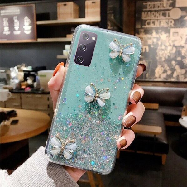 For Samsung Galaxy S21 Plus Smart Shockproof Glitter Crystal butterfly Wrist Strap Case Cover Galaxy S21+ Online Hot Sale